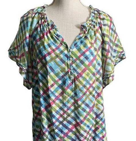 Zac and Rachel  Checkered Lightweight Button Front Popover Blouse Women’s Size M