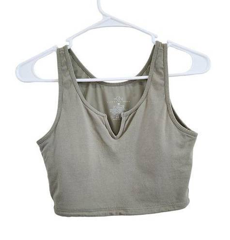 Klassy Network  Notch V Neck Crop Top Sage Green Cotton Brami Built In Bra Size M