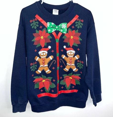 Gildan Ugly Christmas Gingerbread Man Heavy Blend Sweatshirt Navy Blue Medium