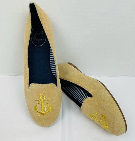 Jack Rogers Women Tan Anchor Suede Flats Size 6.5