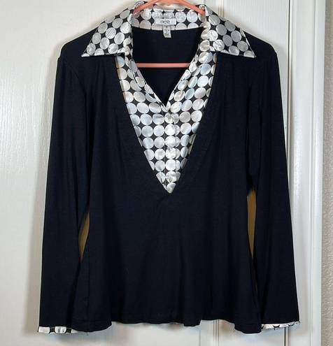 Cache Women's  Black Blouse with White/Black Polka Dot Lining Blouse Size MED