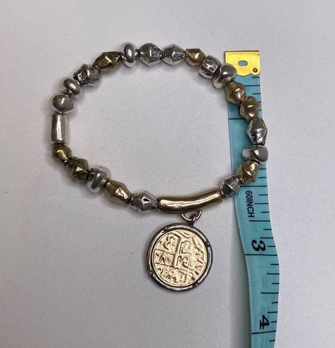 Chico's Chico’s Unsigned Gold-Tone & Silver-Tone Stretch Bracelet w/ Faux Coin Charm