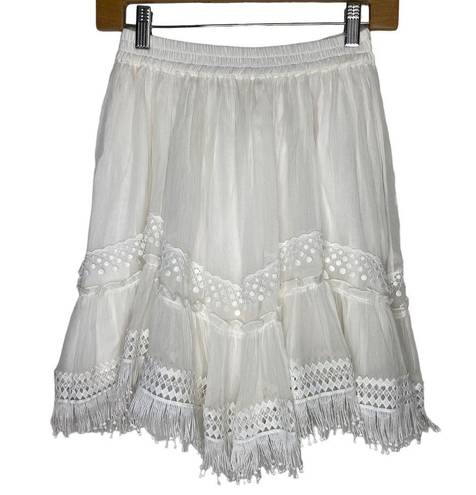 Rococo  Sand Cia Mini Skirt White Crochet Fringe Lace Off White size XS