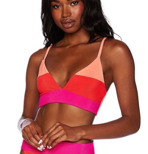 Beach Riot  Striped Riza Magenta Colorblock Triangle Bikini Top Size Small