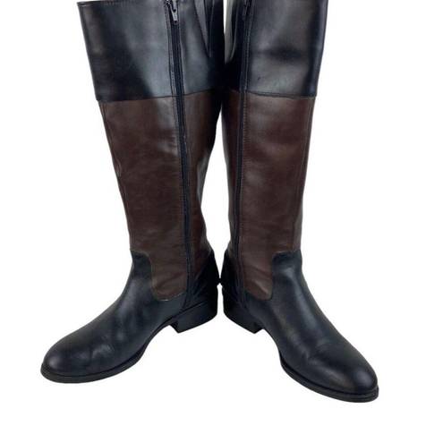 Ralph Lauren  Marlena II Leather Riding Boots Womens 9.5B Black Brown Zip Buckle