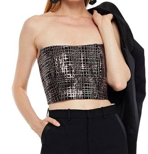 Michelle Mason NWT  Sequin Sparkly Crop Top Going Out Party Tube Rose Gold Black