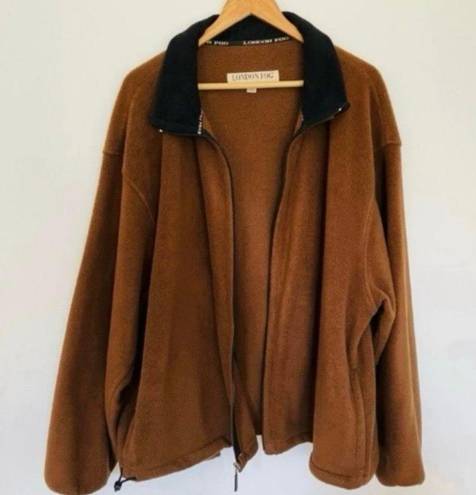 London Fog Vintage  Camel Brown Black Collar Fleece Jacket Coat Warm Minimal