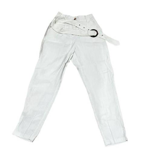 Lulus  Women's High-Rise Straight Leg White Jeans XS Belt Included