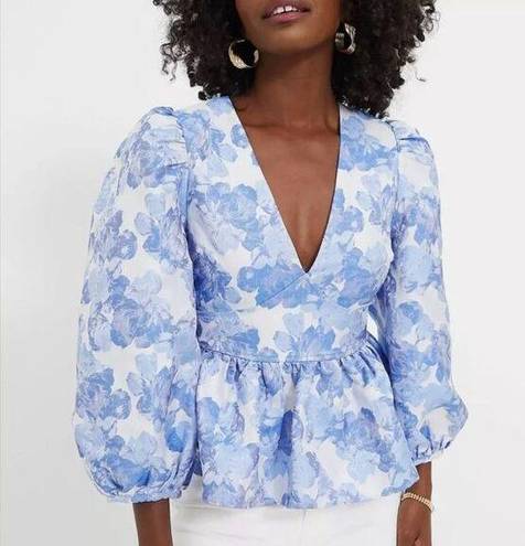 Tuckernuck  NEW Hyacinth House Blouse Blue Jacquard Puff Sleeve Eleanor Top Sz S