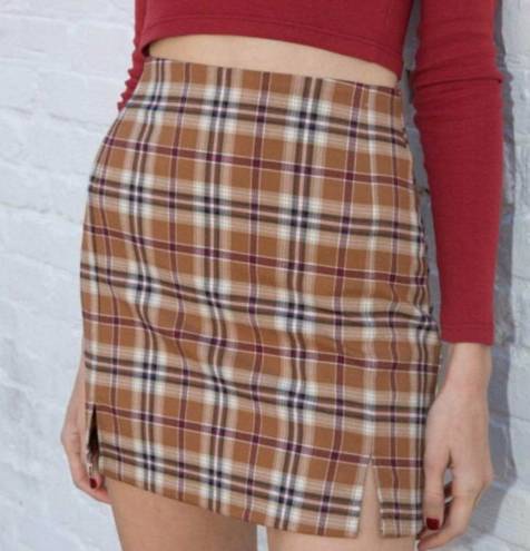 Brandy Melville John Galt Brown Plaid Cara Mini Skirt