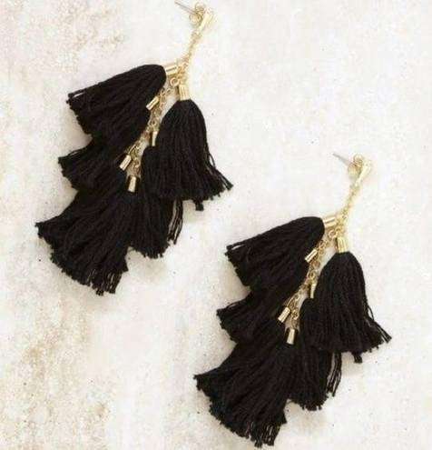 Ettika  Daydreamer Black Gold Tassel Earrings Gold Nickel Free Revolve