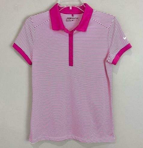 Nike  Dri-Fit Stripe Golf Polo Shirt Pink & White Short Sleeve Ladies Sz Med