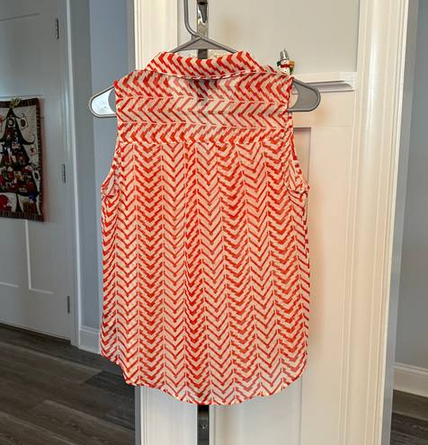 AB Studio Sz S Fabulous Sleeveless Blouse Button Down Shirt Coral & White