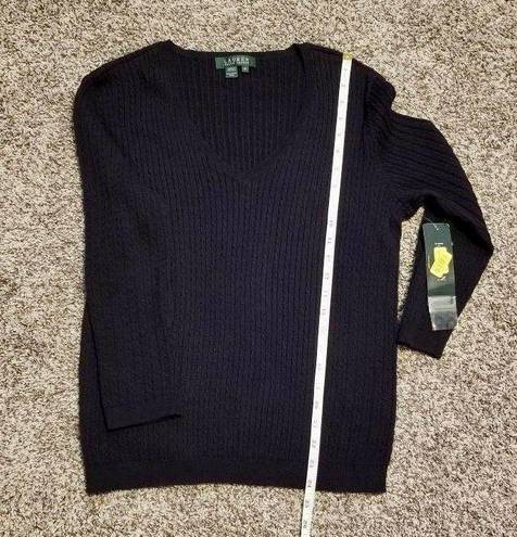 Polo Rhalp Lauren Cable-Knit Wool-Cashmere V-Neck O Sweater Size M  New