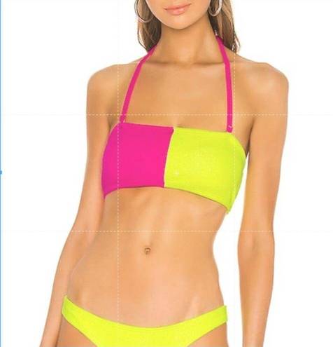 PilyQ  Pink Yellow Colorblock Bandeau Bikini Top LARGE Waffle Convertible NEW