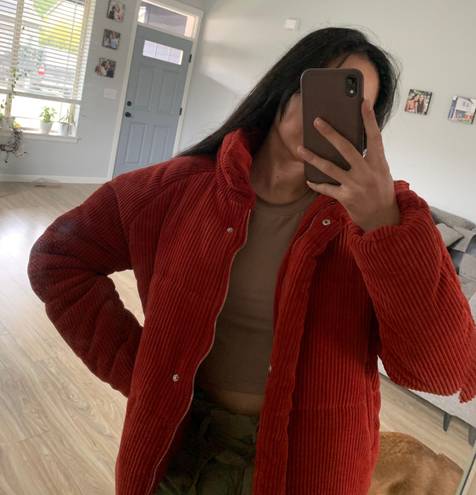 Red Ribbed Bomber Jacket Size M