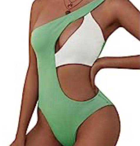 Zaful  Lime Green White One Piece Cutout Swimsuit