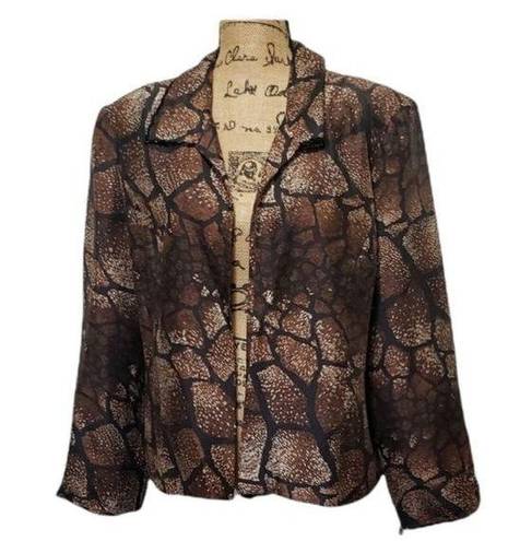 Russell  KEMP ANIMAL Print Silk Beaded Blazer Jacket Size Large Brown