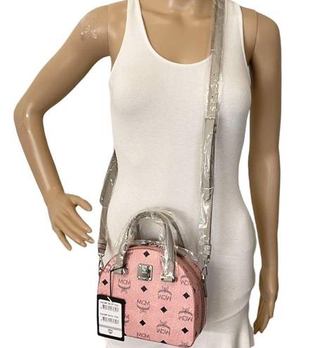 MCM  New Mini Half Moon Top Handle Satchel Purse Soft Pink Logo Crossbody…