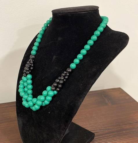 Twisted Green and Black  Strand Beaded Collar Vintage Necklace