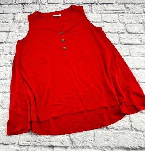 J.Jill  Henley Tank Shirt Women's Medium Red Orange V Neck Sleeveless