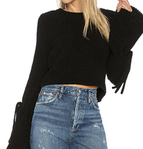 Lovers + Friends  Sweater Cropped Chenille Tie Bell Sleeve Scoop Neck Black Small