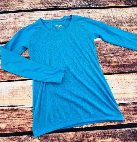 Marmot  Women Raglan Sleeve Knit T-Shirt Blue Printed Small Crewneck