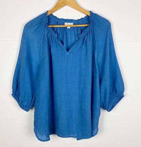 J.Jill  Love Linen Relaxed Peasant Top Blue Size Medium