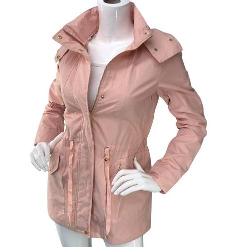 Cole Haan  Womens Size XS Blush Pink Parka Jacket Removable Hood Adjustable Waist