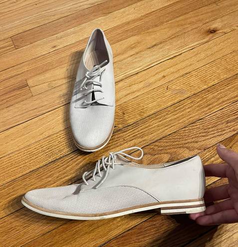 French Connection Dakin Leather Lace-Up Oxfords Ecru Tie daily preppy work tomboy breathable summer Striped Heel Flats Loafers moccasin super comfy Round Toe ivory Sz EU 39