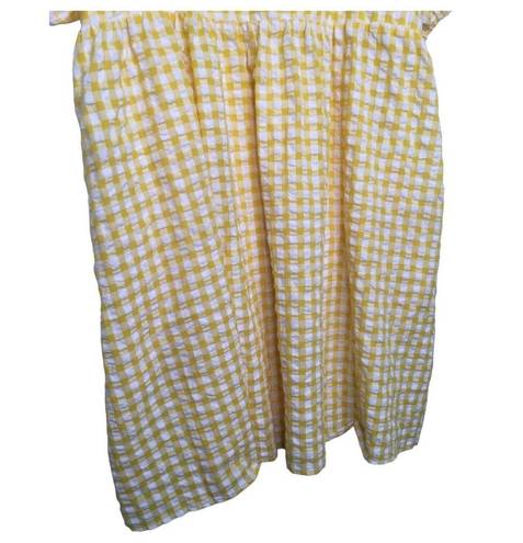 Old Navy  Dress Womens XXL Seersucker Sweetheart Neck Gingham Puff Sleeve Yellow