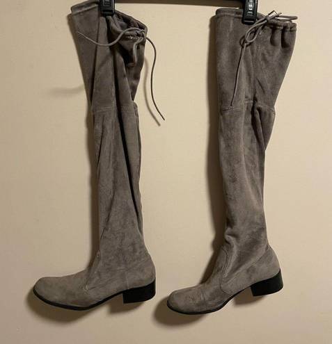 Attention Over the Knee Suede Block Heel Boots in Gray- Size 9