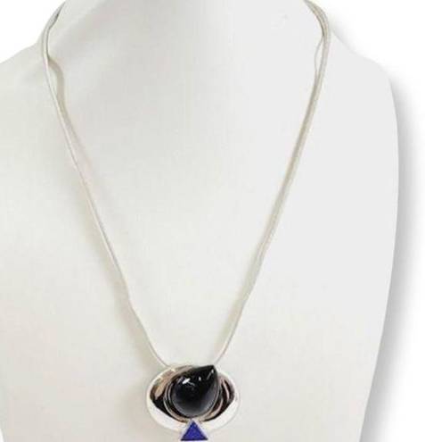 Onyx Vintage Silver Chain with  and Lapis Lazuli Pendant