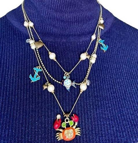 Betsey Johnson Vintage Multi-Strand Crab Fish Nautical Charm Gold-Tone Necklace