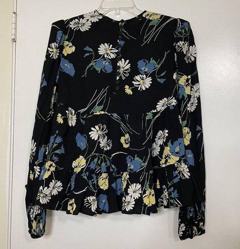 Daisy NEW! By TIMO BLACK FLORAL  RUFFLE HEM SPRING BLOUSE TOP SIZE Small