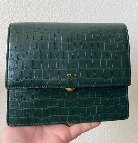 JW Pei Mini Flap Crossbody - Dark Green Croc