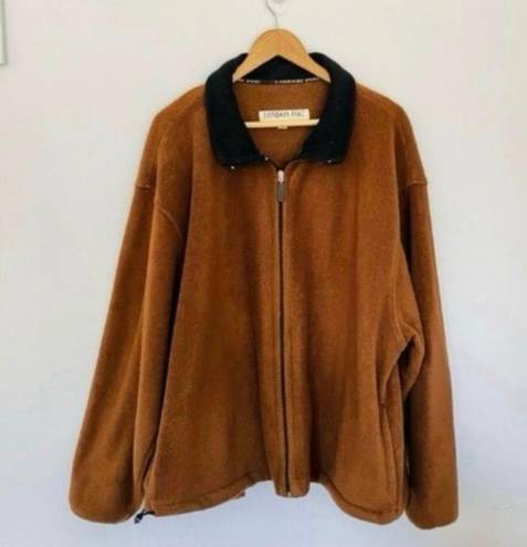 London Fog Vintage  Camel Brown Black Collar Fleece Jacket Coat Warm Minimal