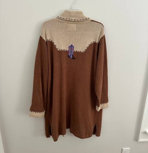 Vintage Beaded Cowboy Boot Cardigan Brown Size XL