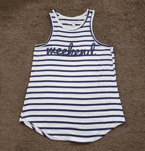 Grayson Threads White/Blue Striped Weekend Tank Top, Women's XS