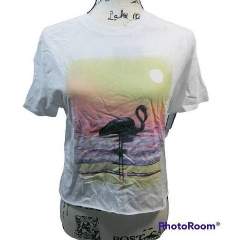 Grayson Threads  Cropped Flamingo Graphic Tee Shirt Size Small