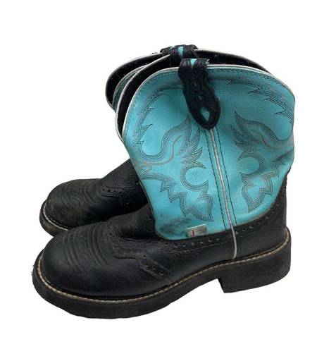 Justin Boots JUSTIN GYPSY Women's Leather Cowgirl Roper Boots Turquoise Black L9905 Size 7.5B