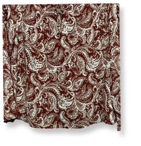 Bobeau  Womens Blouse Brown White Paisley Long Sleeve Tie Keyhole Lined L New