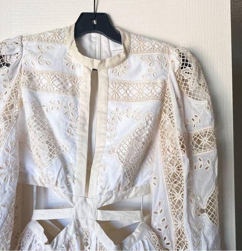 Zimmermann Dress Aliane Cutout Broderie Anglaise Lace Cotton Mini Ivory 2 NWT