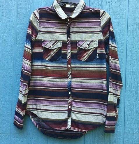 Roxy  Striped Button Down Long Sleeve Top Women’s Size Small