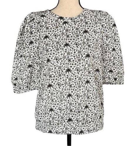 INC  X-Small Sweatshirt Top Floral Crew Neck Puff Sleeves Elastic Waist Stretch