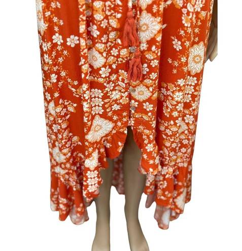 Abel the label  Rustica Floral orange hi-low midi dress Off Shoulder Ruffle Small