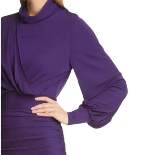 Harper Ronny Kobo  Ruched Mini Dress with Balloon Sleeves Purple Eggplant S NWT