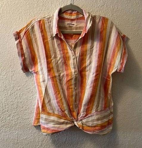 Lou & grey  100 Linen LOFT Short Sleeve Button down Twist Front Shirt