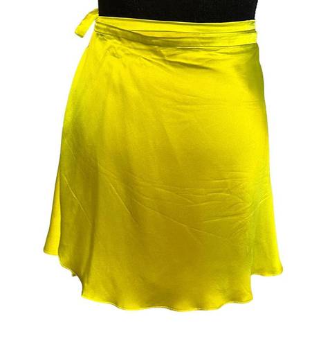 Amanda Uprichard  Anneli Wrap Micro Mini Skirt Lime Green MEDIUM Silk Designer