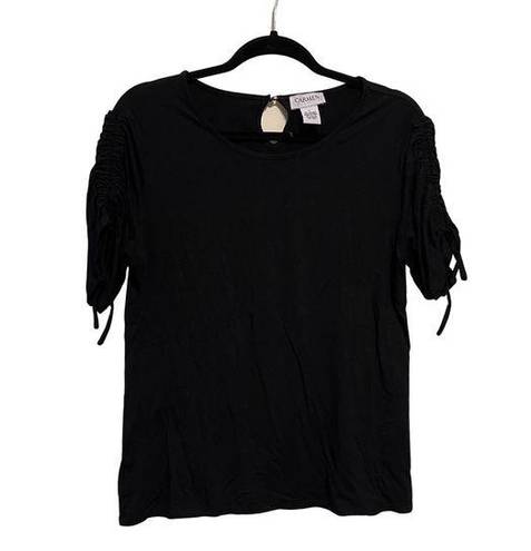 Carmen Marc Valvo Carmen  Black Draw String Sleeve Tee Size Large